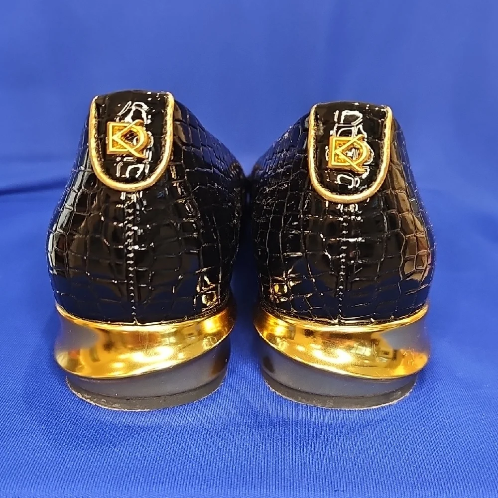 Donna Kara Savita Snip Toe Croc Embossed Flat Black Gold Size 7 - Picture 6 of 12